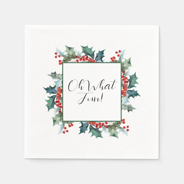 Serviette En Papier Oh What Fun Holly et Berries (Devant)