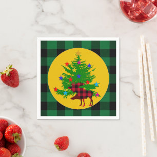 Serviette En Papier Oie de Noël rustique, Arbre, Plaid de Buffalo vert