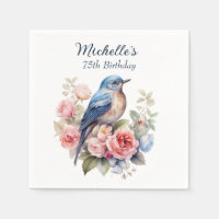 Oiseau Bleu Fleurs Roses 75e Anniversaire