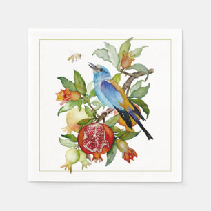 Serviette En Papier Oiseau bleu parmi les grenades Botanique à l'aquar