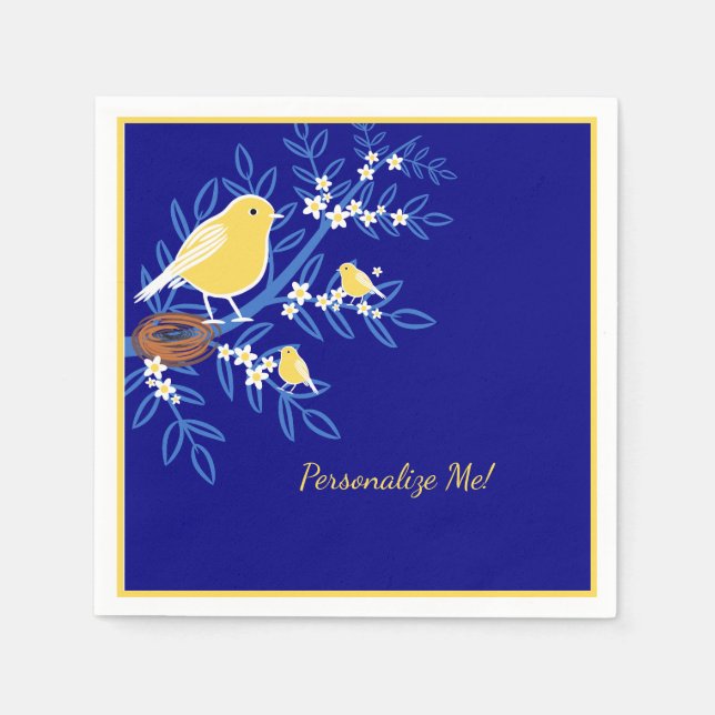 Serviette En Papier Oiseau canarien jaune sur branche d'arbre Personna (Devant)