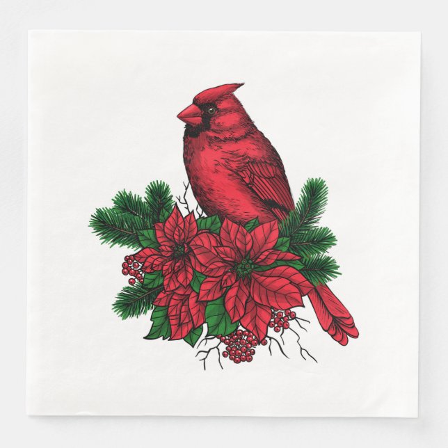 Serviette En Papier Oiseau cardinal, illustration de Noël (Devant)