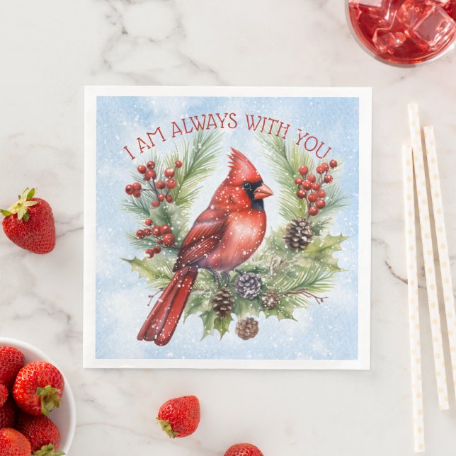 Serviette En Papier Oiseau cardinal rouge qui vous rappelle Noël d'hiv (En situation)