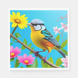 Serviette En Papier Oiseau chanteur vibrant perché sur une branche fle