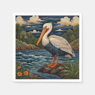 Serviette En Papier Oiseau de mer blanc vintage mouette pélican