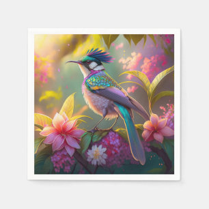 Serviette En Papier Oiseau fantastique à ailes arc-en-ciel et crête bl