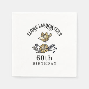 Serviette En Papier Oiseau mignon et fleurs Anniversaire personnalisé