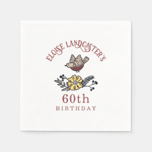 Serviette En Papier Oiseau mignon et fleurs Anniversaire personnalisé