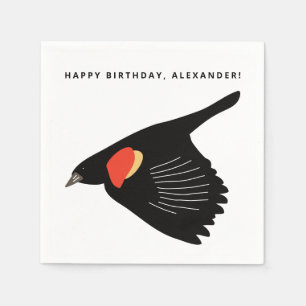 Serviette En Papier Oiseau noir à ailes rouges en vol