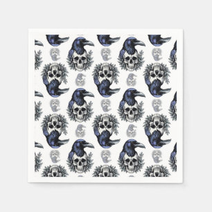 Serviette En Papier Oiseau noir sur un crâne Goth Design Motif