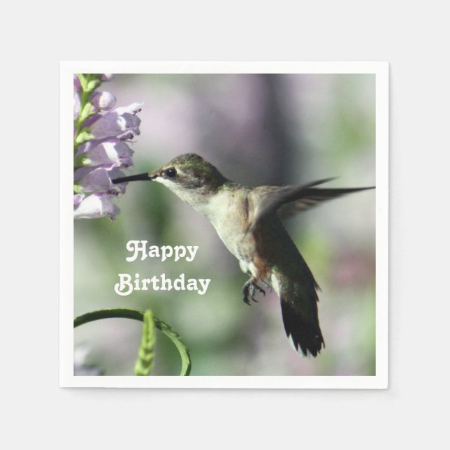 Serviette En Papier Oiseau rose de la flore photo Anniversaire (Devant)