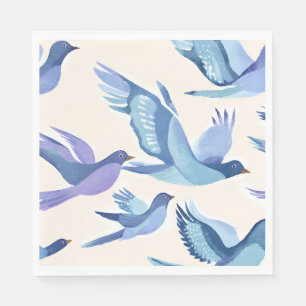 Serviette En Papier Oiseaux bleus en vol Aquarelle moderne