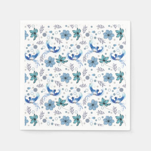 Serviette En Papier Oiseaux bleus et harmonie florale motif sans coutu
