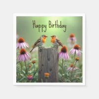 Oiseaux Chanteurs d'Anniversaire Sur Un Poteau Ave