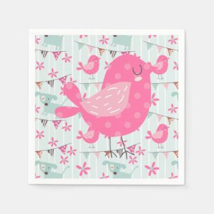 Serviette En Papier Oiseaux, Chiens, Bannières, Fleurs