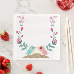 Serviette En Papier oiseaux d'amour fleurs de printemps