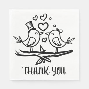 Serviette En Papier Oiseaux d'amour Noir Blanc Merci Mariage Inséparab