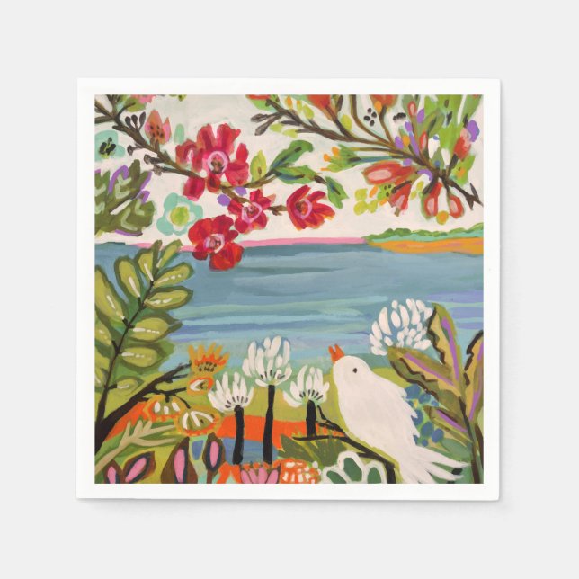 Serviette En Papier Oiseaux dans le jardin (Devant)