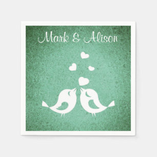 Serviette En Papier Oiseaux de l'amour élégant vert personnalisé