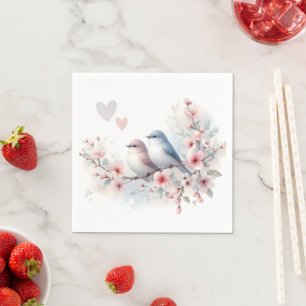 Serviette En Papier Oiseaux de l'amour romantique Branche de fleurs de