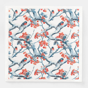 Serviette En Papier Oiseaux de titane, branches de neige hivernale, ra