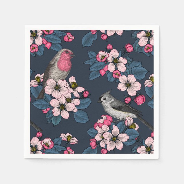 Serviette En Papier Oiseaux et fleurs (Devant)