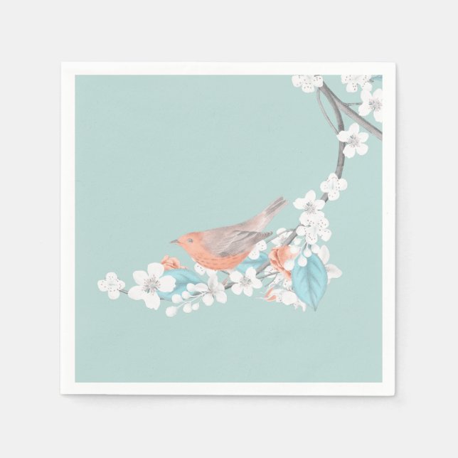 Serviette En Papier Oiseaux et fleurs (Devant)