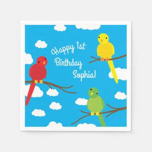 Serviette En Papier Oiseaux mignons colorés Printemps 1er Anniversaire