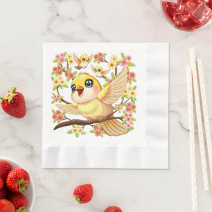 Serviette En Papier Oiseaux mignons et heureux parmi les fleurs du pri