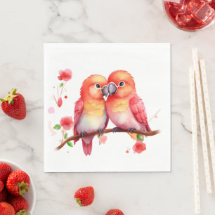 Serviette En Papier Oiseaux rouges jaunes oranges