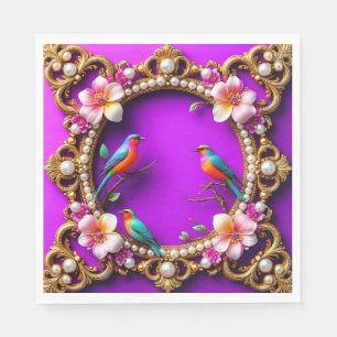 Serviette En Papier Oiseaux Vibrants Posés