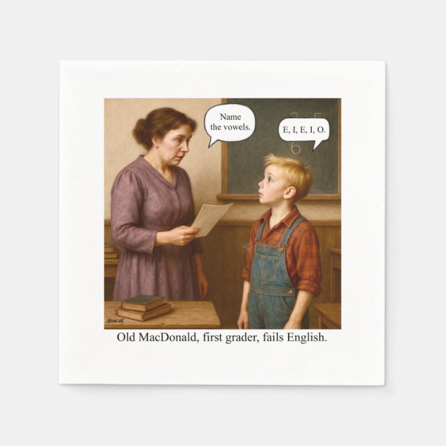 Serviette En Papier Old MacDonald, first grader, fails English. (Devant)