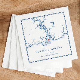 Serviette En Papier Old Saybrook CT Map Élégant Mariage bleu marine