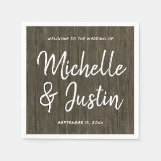 Serviette En Papier Old Wood Mariage Bienvenue Modèle manuscrit