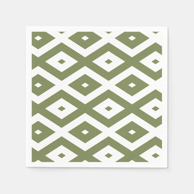 Serviette En Papier Olive green and white diamond pattern (Devant)
