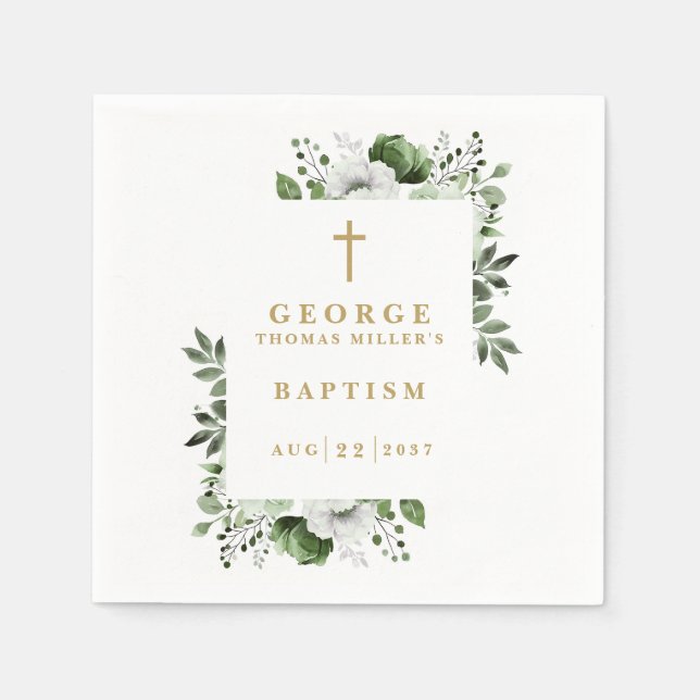 Serviette En Papier Olive Green Botanique Moderne Baptême (Devant)
