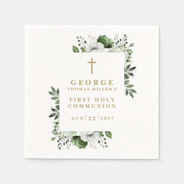 Serviette En Papier Olive Green Botanique Moderne Sainte Communion (Devant)