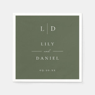 Serviette En Papier Olive Green Élégant minimaliste Monogramme Mariage