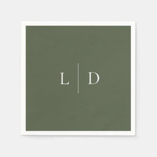 Serviette En Papier Olive Green Élégant minimaliste Monogramme Mariage