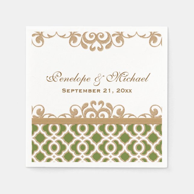 Serviette En Papier Olive Green et Gold Mariage marocain (Devant)