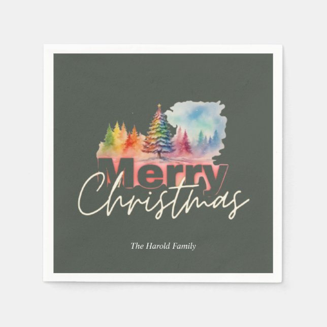 Serviette En Papier Olive Green Noël hiver Wonderland Watercolor (Devant)