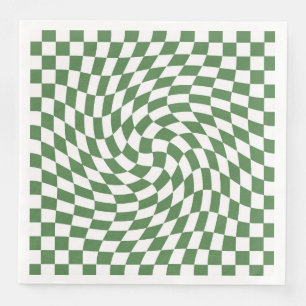Serviette En Papier Olive Green & White À damiers Motif déformé