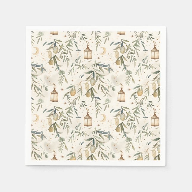 Serviette En Papier Olive & Lantern Islamic Party Napkins (Devant)