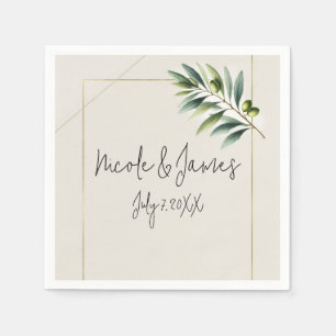 Serviette En Papier Olive vert Olive Leaf Bone Blanc & Or Russe Mariag