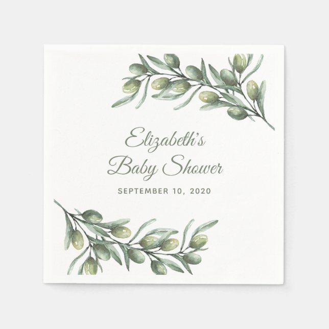 Serviette En Papier Olives. Baby shower italien. Botanique d'été (Devant)