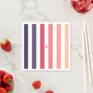 Serviette En Papier Ombre Beach Sunset Stripe & Monogramme personnalis