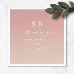 Serviette En Papier Ombre Dusty Rose & Champagne Mariage monogramme