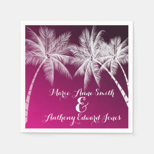 SERVIETTE EN PAPIER OMBRÉ ROSE PALMES TROPICALES