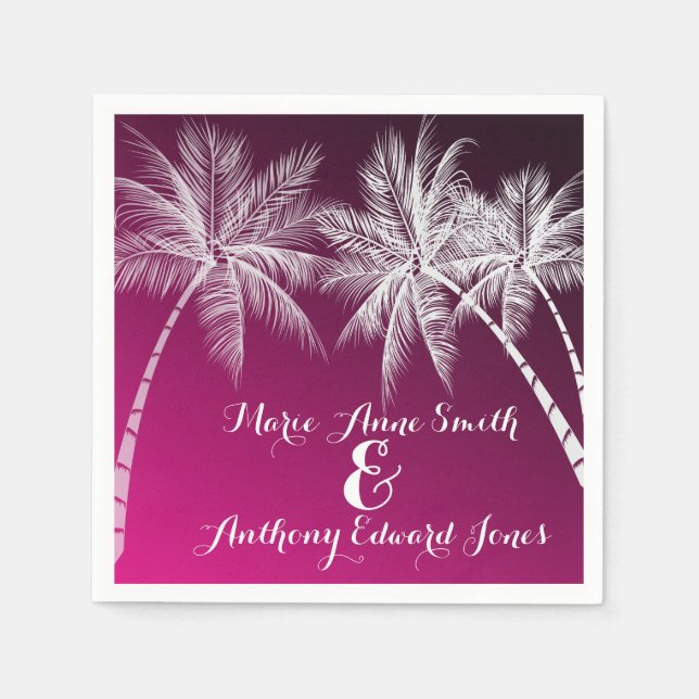 SERVIETTE EN PAPIER OMBRÉ ROSE PALMES TROPICALES (Devant)