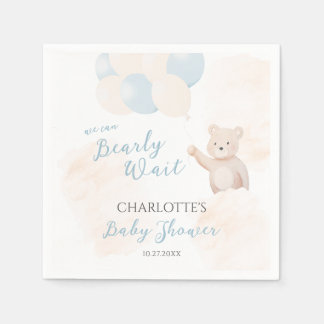 Serviette En Papier On attend à peine | Fête de bébé garçon ours en pe